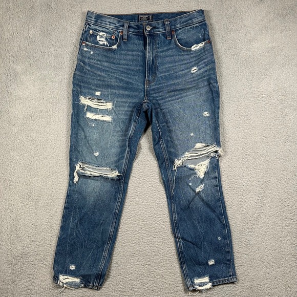Abercrombie & Fitch Denim - Abercrombie & Fitch A&F High Rise Mom Jean 30 10R Distressed Ripped‎ Medium Wash